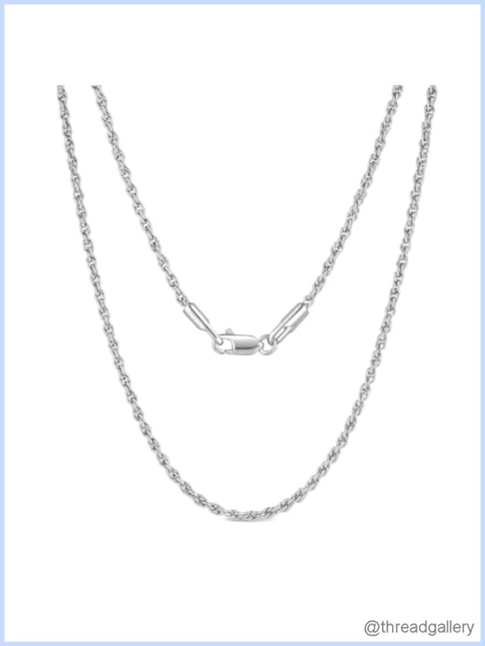 14K White Gold Plated Rope Chain Necklace Lobster Clasp 20 Inch